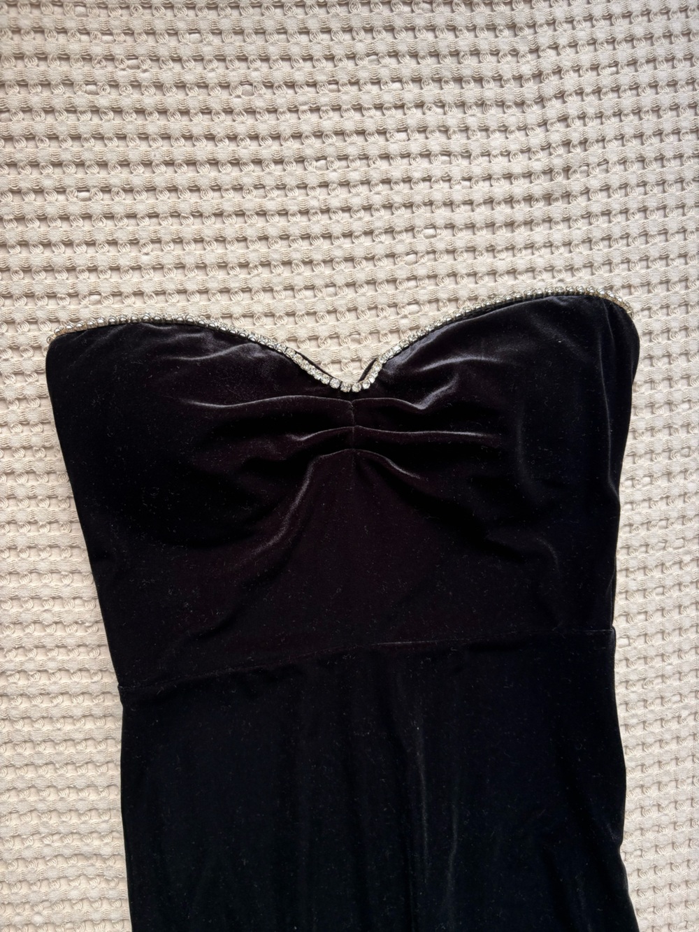 Black Velvet Dress with Rhinestone Trim Neckline